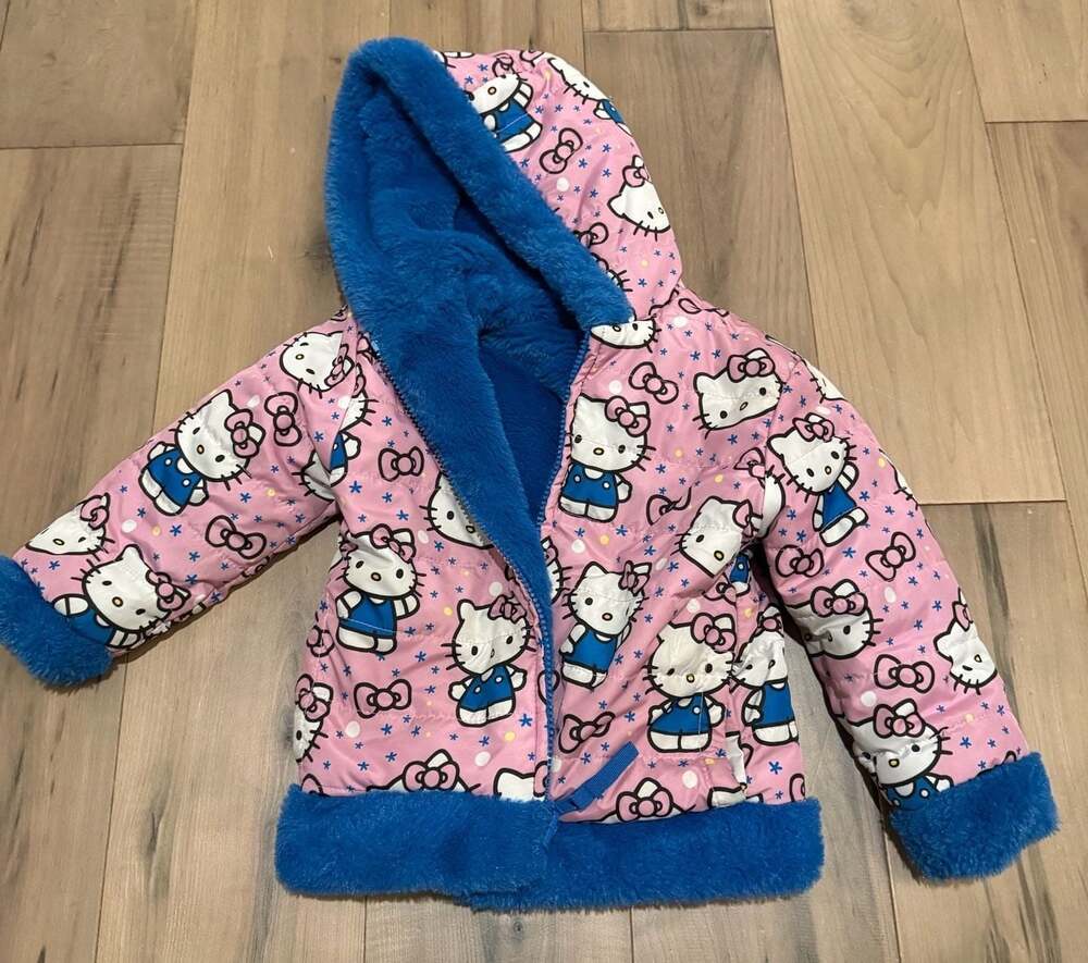 Sanrio Hello Kitty Puffer Jacket Size 2T Pink Blue Faux Fur